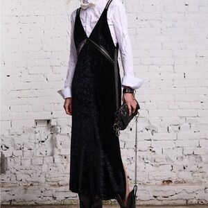 R13 Black Velvet Grunge Zipper Midi Dress (Medium)